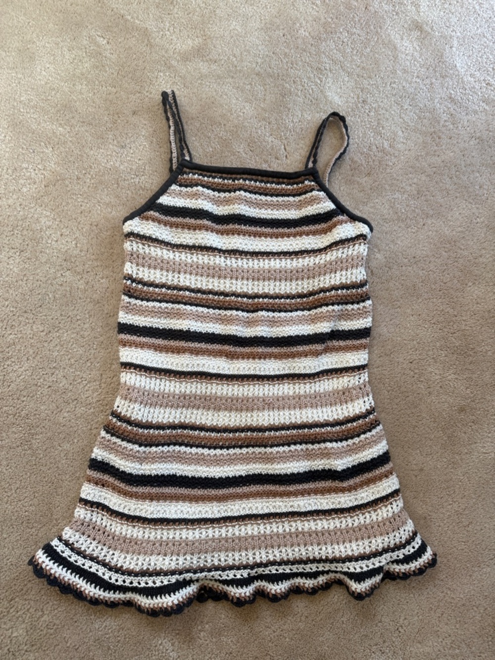 American Eagle Striped Crochet Tank Dress in Cream, Tan & Black